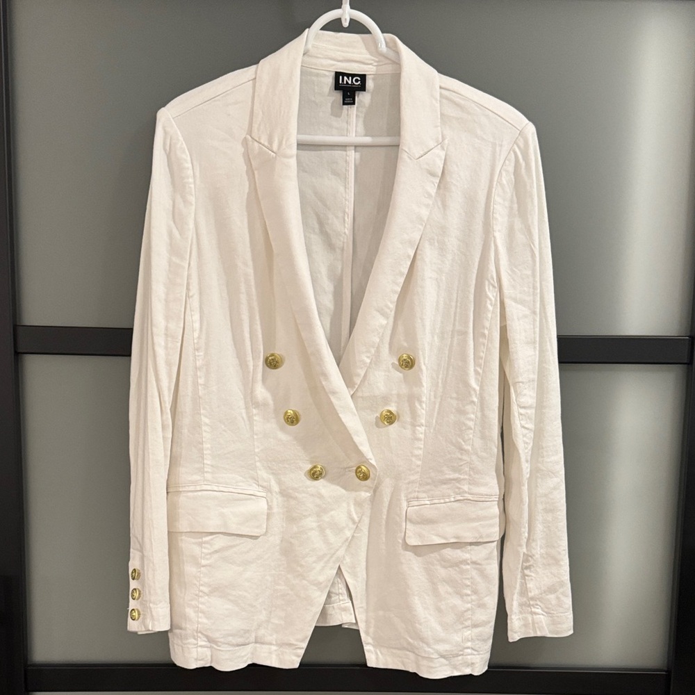 INC International Concepts Women's White Blazer with Gold Accents. Brand new